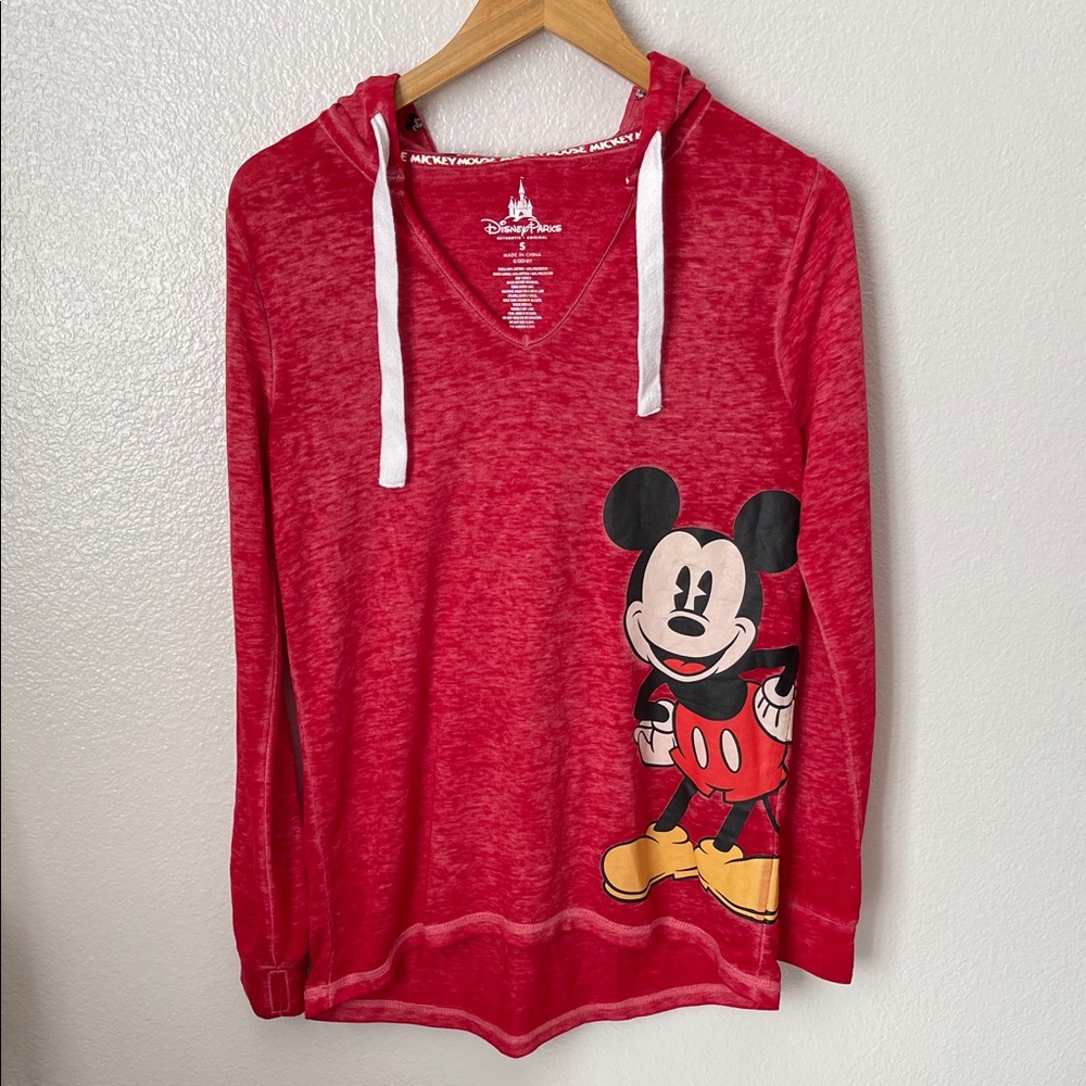 Disneyland Disney Parks red burnout Mickey Mouse lightweight pullover hoodie S